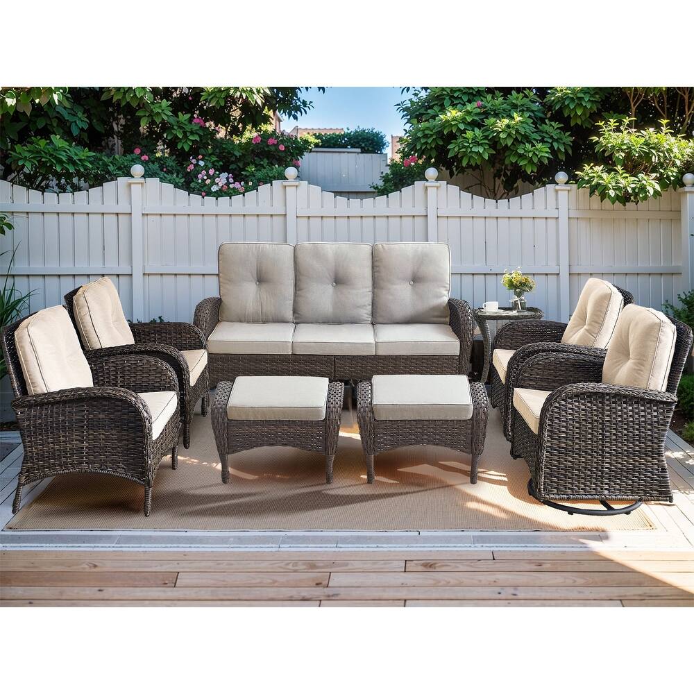 Patio Wicker Sofa Swivel Chair Set of 8