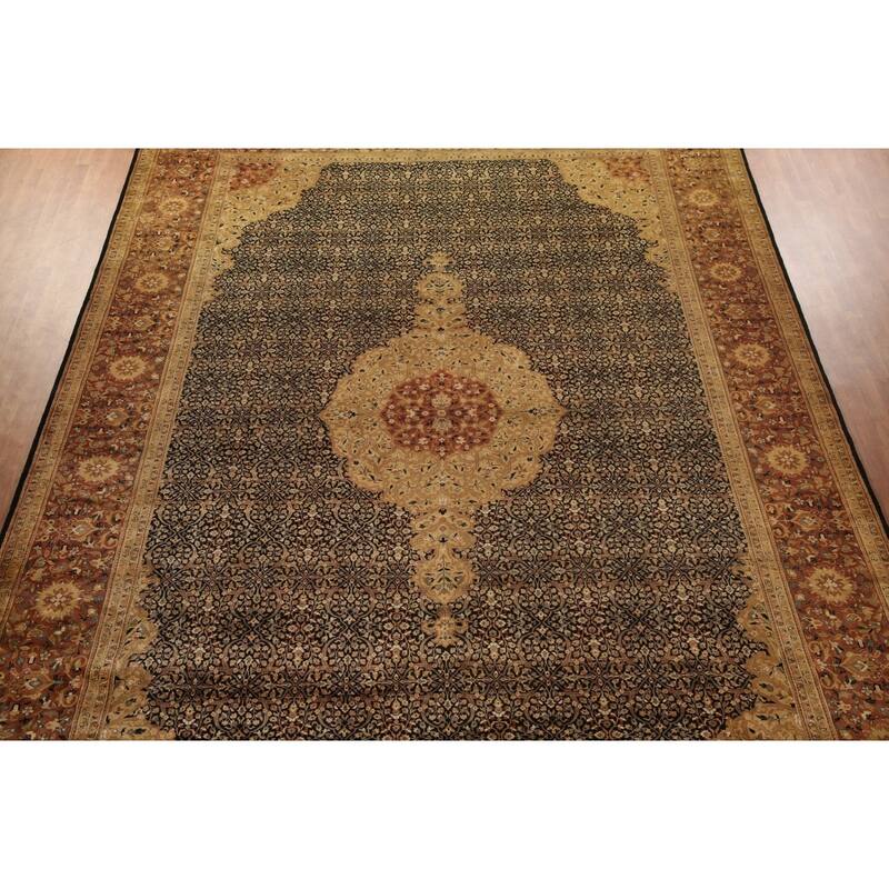 Hand Knotted Oriental 100% Wool Carpet Traditional Floral Black Kashan Area Rug - 18' 0'' X 12' 2''
