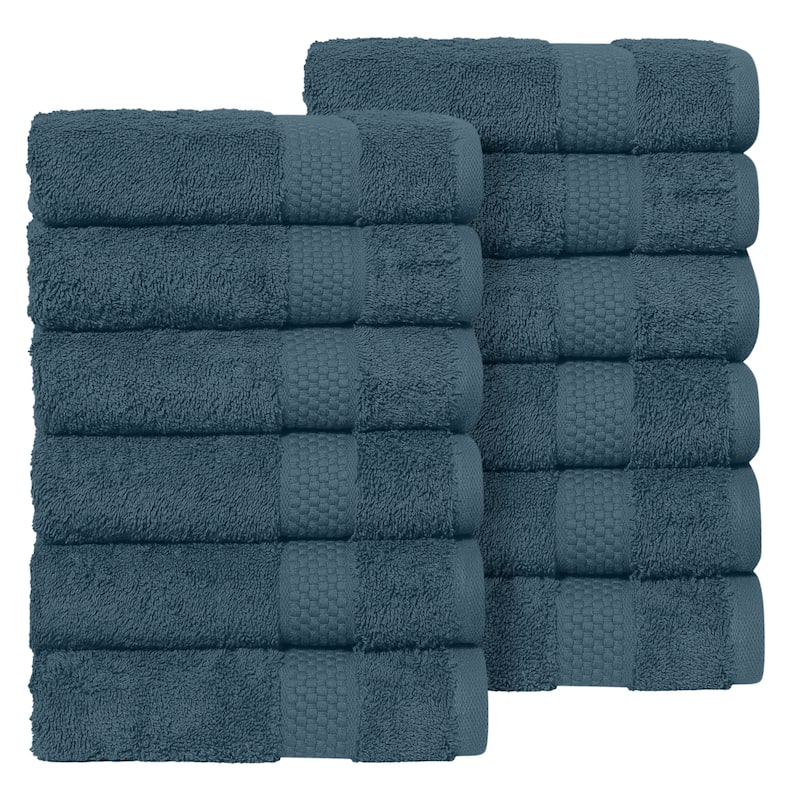 Authentic Hotel and Spa 100% Aeagean Long Staple Turkish Cotton STARLIGHT Terry Hand Towels (Set of 12) - Deep Blue