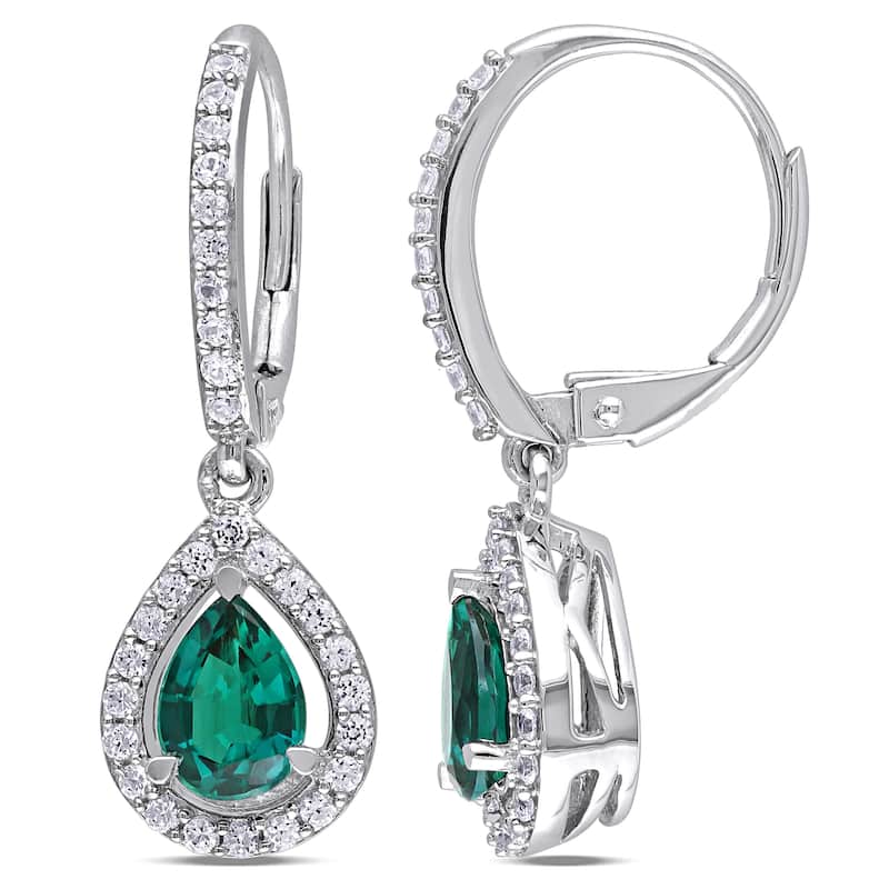Miadora Sterling Silver Created Emerald and White Sapphire Charm Earrings