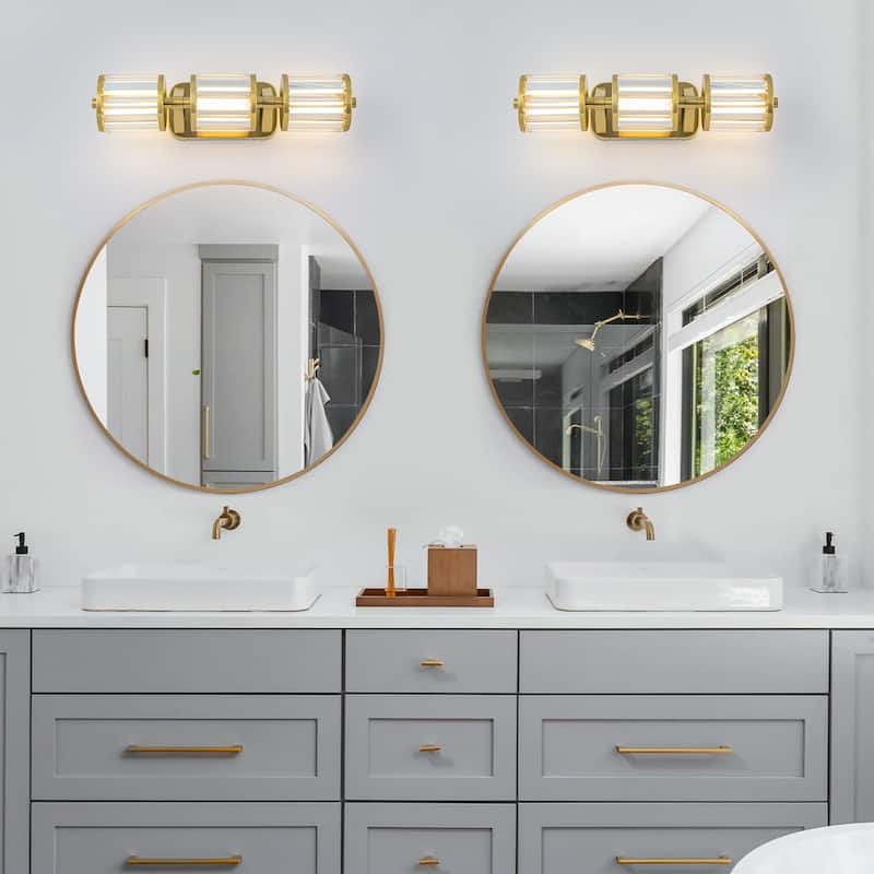 Modern Gold LED Vanity Wall Sconce Crystal Bathroom Light 3-Light
