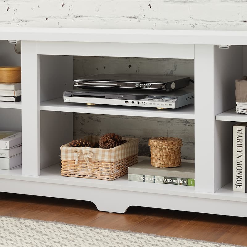 White 64.8" TV Stand with Open Shelves and Closed Cabinets for TVs Up to 70"