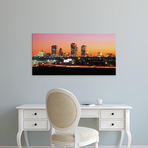 Easy Art Prints Panoramic Images's 'Buildings lit up at dusk, Fort Worth, Texas, USA' Premium Canvas Art
