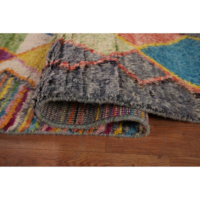 Colorful Trellis Plush Moroccan Area Rug Hand-Knotted Wool Carpet - 8'5" x 13'1"