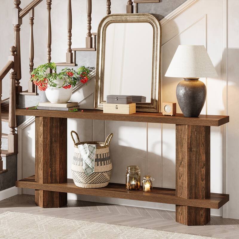 71-Inch Long Console Table for Entryway, 2-Tier Couch Table Behind Sofa - 11.81"D x 70.86"W x 31.5"H