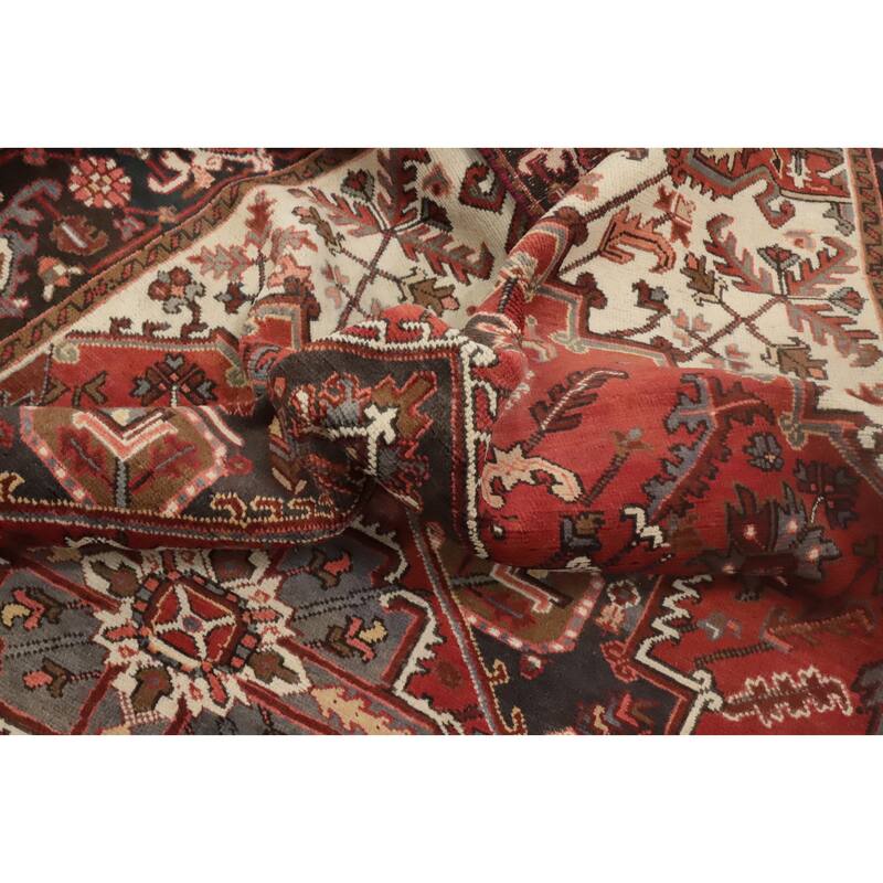 Hand Knotted Oriental 100% Wool Carpet Traditional Medallion Oranges & Rust Heriz Area Rug - 9' 9'' X 6' 3''