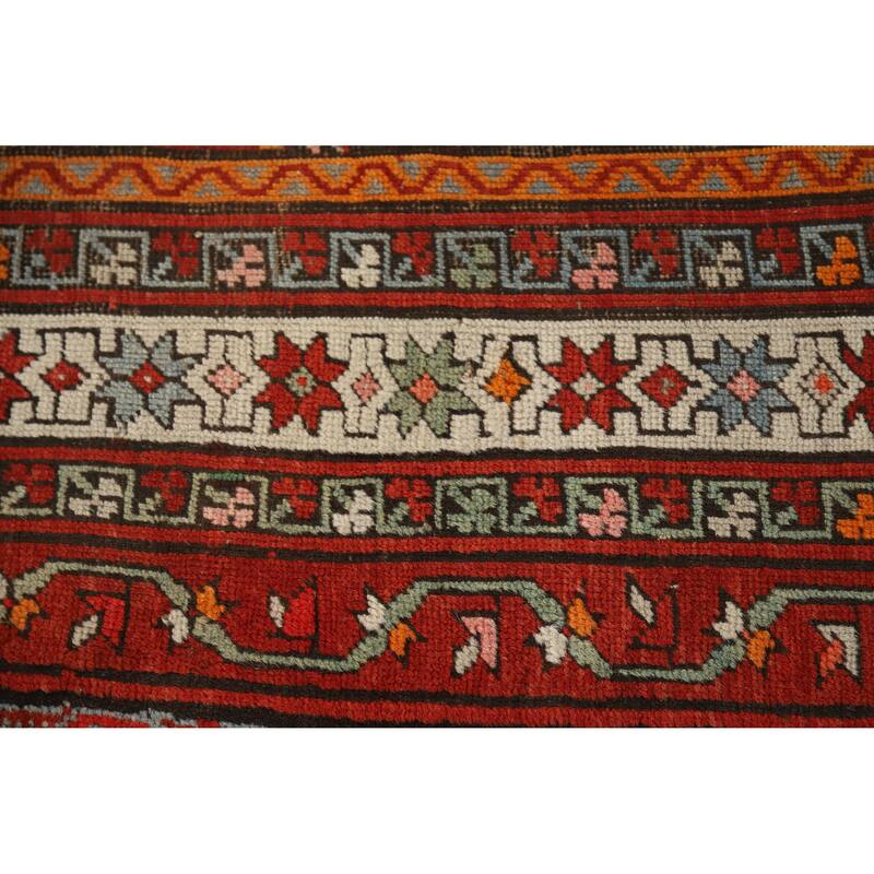Hand Knotted Oriental 100% Wool Carpet Traditional Geometric Oranges & Rust Kazak Runner Rug - 8' 6'' X 3' 8''