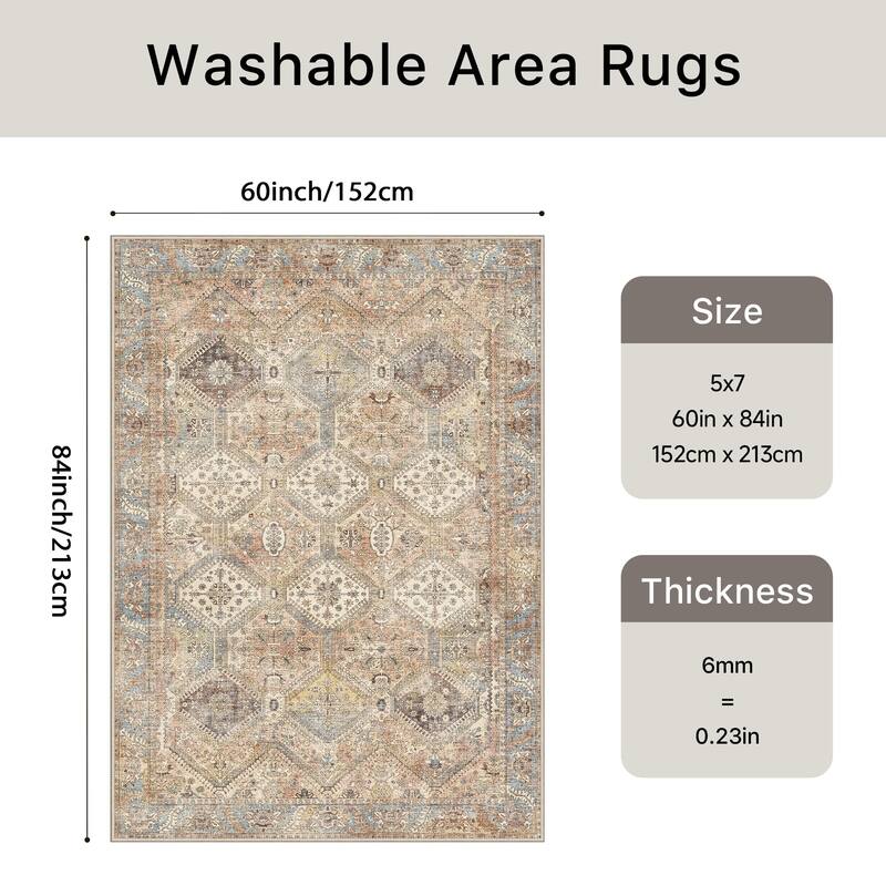 Mcow Vintage Wood-Tone Low-Pile Washable Non-Slip Area Rug