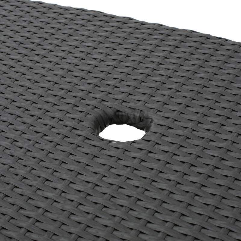 Roomfitters Berkeley Outdoor Wicker Chaise Lounge Side Table with Umbrella Holder and Serving Shelf