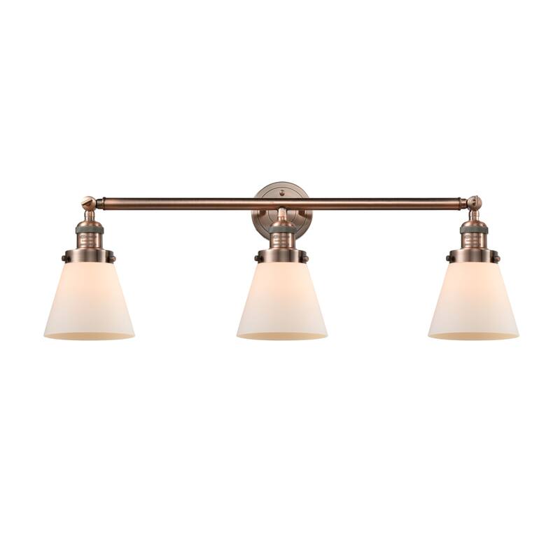 Innovations Lighting Small Cone 3 Light 30" Wide Bathroom Vanity Light - Antique Copper / Matte White Cased