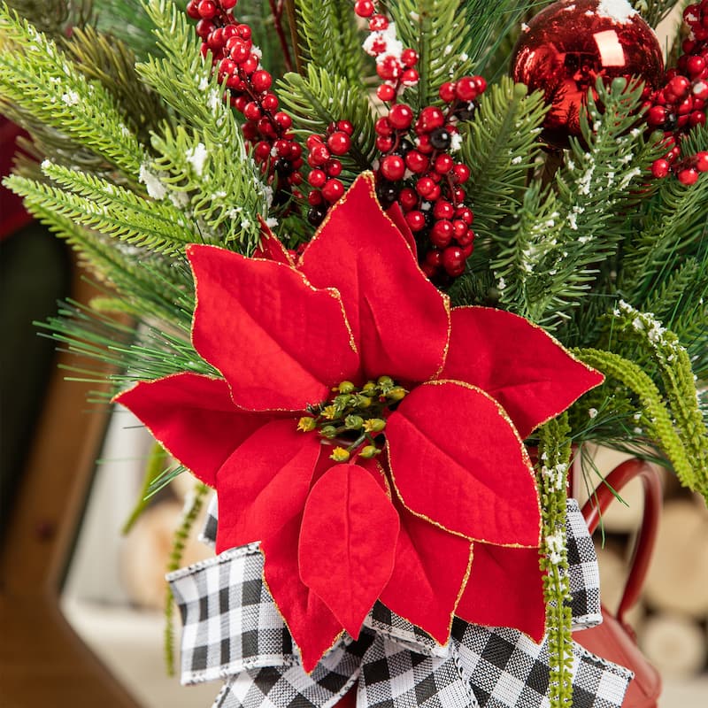 Glitzhome 35"H Christmas Poinsettia Floral Potted Porch Tree Indoor Outdoor Decorations