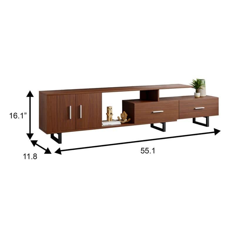 Avery 55 Inch Modern TV Stand with Steel Base, 2 Drawers, and Open Shelves - Entertainment Console for Living Room or Bedroom