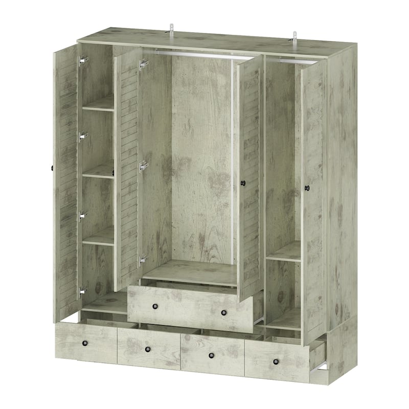 Wardrobe Armoire Closet 59"W Large Freestanding Wardrobe Cabinet White