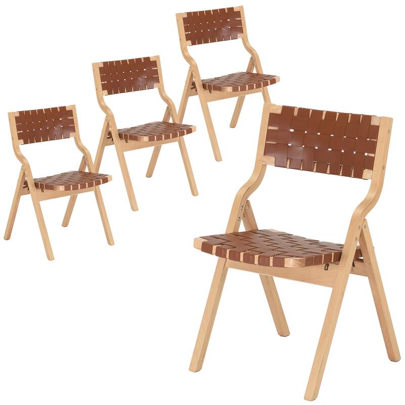 Wood Folding Chairs Set of 2, Wooden Indoor Stackable Dining Chairs for Kitchen & Dining Room Chair Woven Seat
