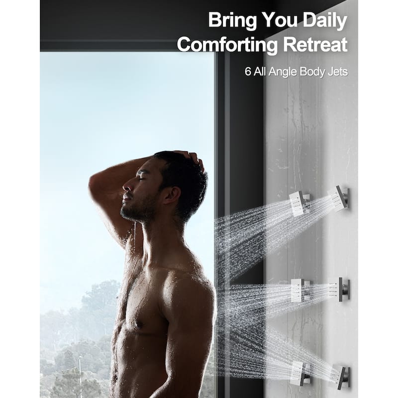 GRANDJOY Thermostatic Shower System Rainfall 12" Ceiling Mount Shower Faucet Digital Display Body Jets Handheld Shower Head