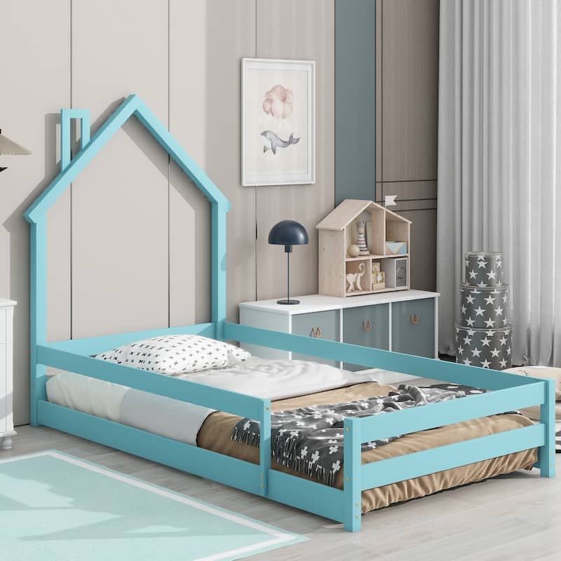 House-Shaped Headboard Floor Bed Platform Bed Kids Bed,Twin Size