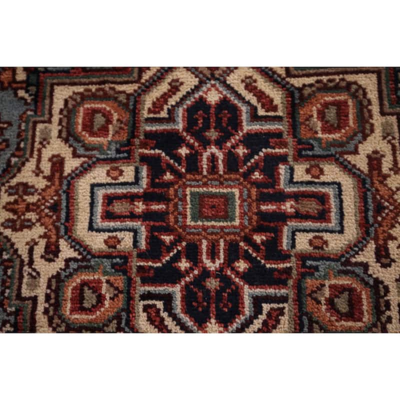 Blue Geometric Heriz Serapi Oriental Area Rug Handmade Wool Carpet - 4'0"x 6'0"