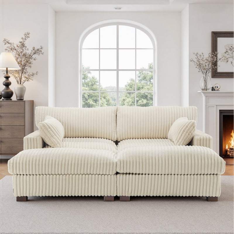 Oversied Plush Corduroy Fabric Modular Sectional Sofa with Chaise, Ottoman