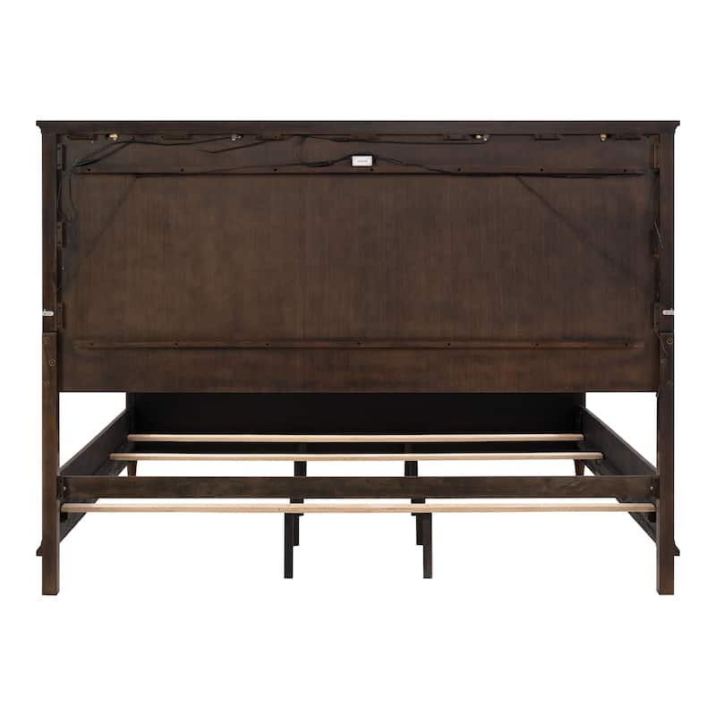 Furniture of America Prylen Modern 3-Piece Dark Cherry Solid Wood Panel Bedroom Set with LED Reading Lights