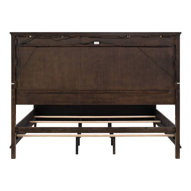 Furniture of America Prylen Modern 4-Piece Dark Cherry Solid Wood Panel Bedroom Set with LED Reading Lights