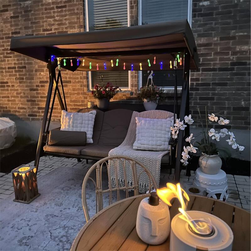 PURPLE LEAF Outdoor Patio Porch Swing with Stand, 3-seat Swing Chair with Adjustable Tilt Canopy All-Weather Steel Frame