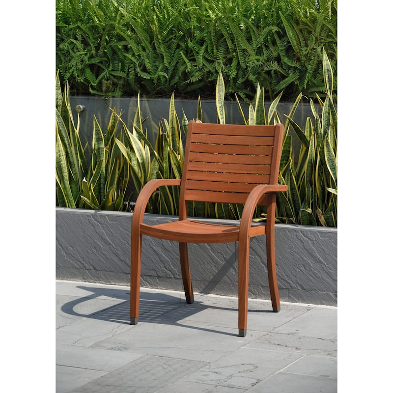 Tottenville Outdoor Patio FSC Certified Wood Stackable Chairs 2 or 4pc by Havenside Home - Dark finish - Set of 2