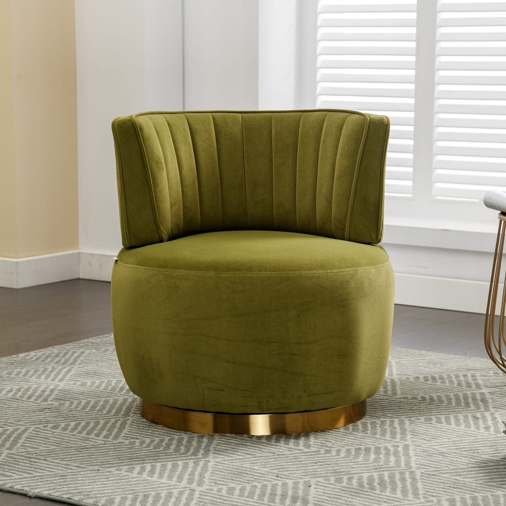 Swivel Barrel Chair, Comfy Velvet Upholstered Accent Sofa Chair, Leisure Club Chair with Shell-Shaped Back & Angled Armrests