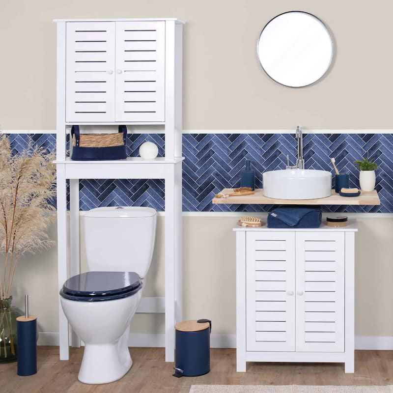 Santorin White Bathroom Vanity Under Sink Cabinet with U-Shaped Cut-Out, Double Vented Doors - 24"L x 11.8"D x 27.9"H