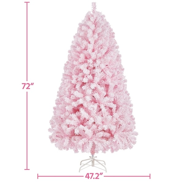 dimension image slide 2 of 3, Yaheetech Pre-lit Flocked Artificial Christmas Tree Snow Frosted Christmas Tree, Pink