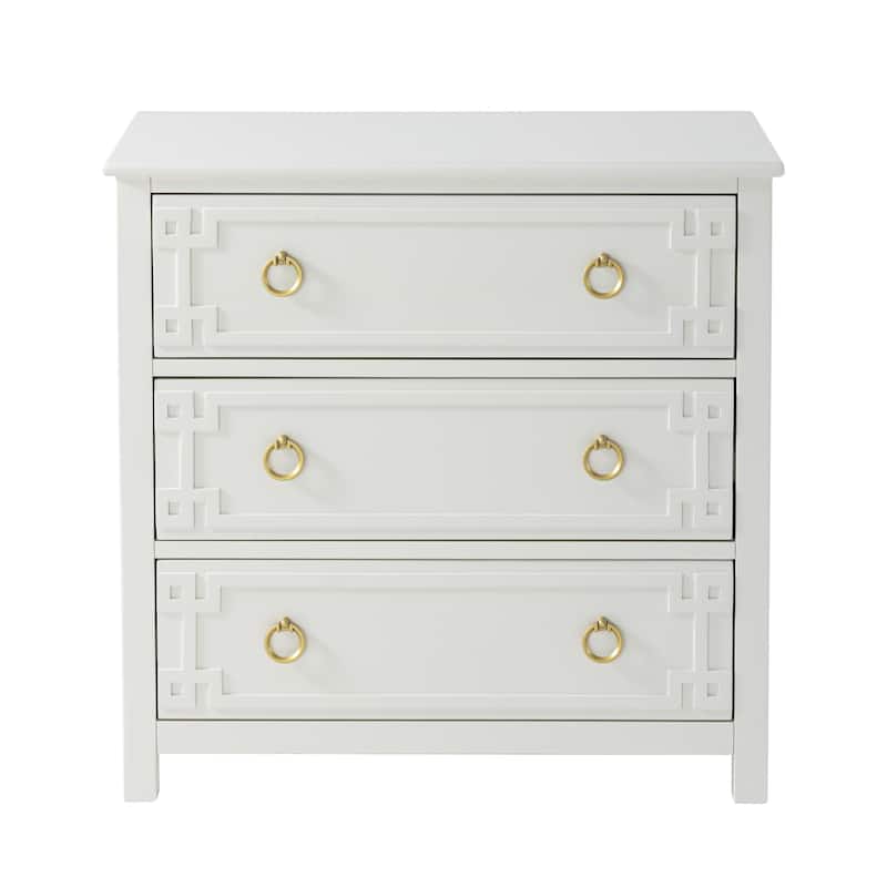 COZAYH Farmhouse 3-Drawer Dresser, Rustic Chest of Drawers with Embossed Geometric Lines, French Country, Fully-Assembled