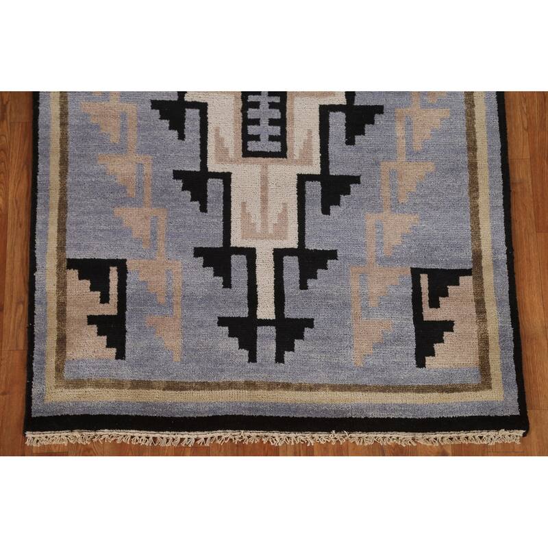 Hand Knotted Oriental 100% Wool Carpet Tribal Navy Blue & Blues Area Rug - 5' 10'' X 4' 0''