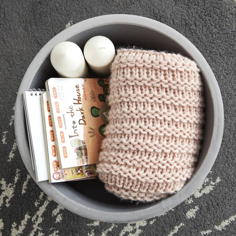 Round Velvet Storage Ottoman with Tray Top Table