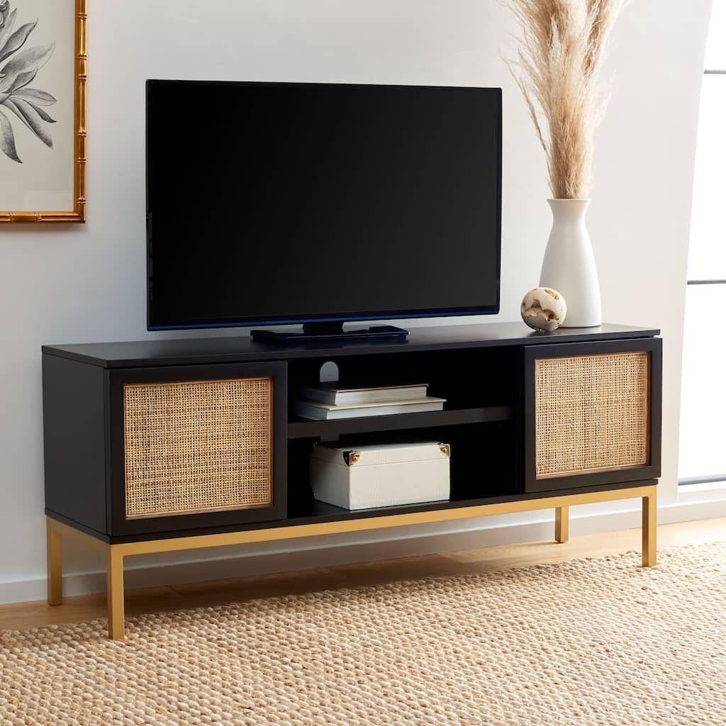 SAFAVIEH Zadie 1 Shelf Rattan Media Stand - 54" W x 15" D x 22" H