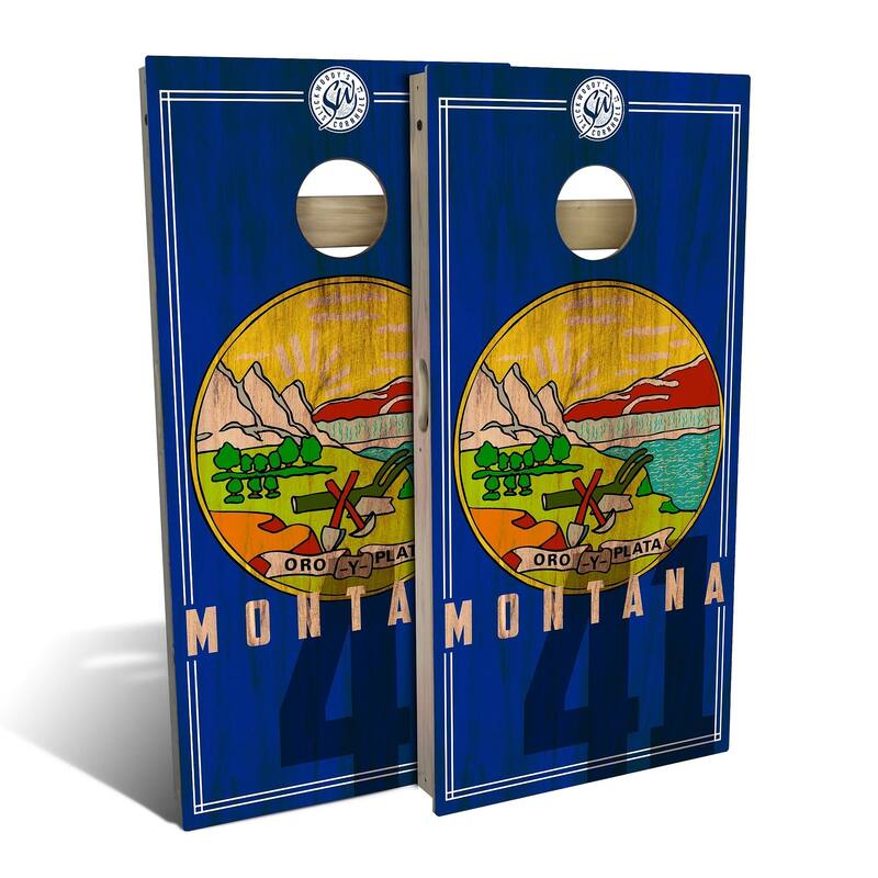 Montana State Flag 2 Outdoor Cornhole Board Set - Backyard 2x4 - Include Hole Lights