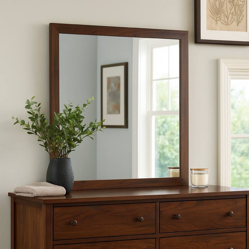 Yels Dresser Mirror, Squared Corners, Flat Glass Design, Brown Wood - Walnut Brown