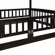 preview thumbnail 11 of 48, Full Over Full Low Bunk Bed with Fence and Ladder for Toddler Kids Teens,Elegant Children Bed