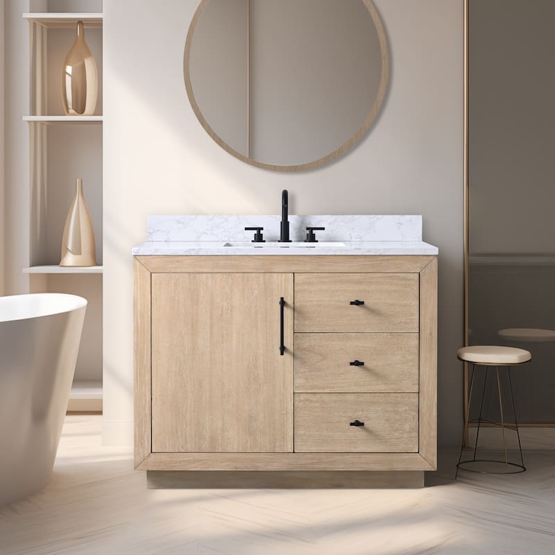 Vanity Art Bathroom Vanity with Sink and Top - 36" - Light Wheat/Engineered Marble