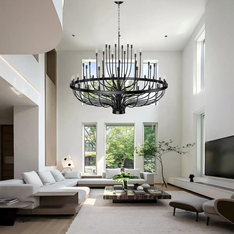 Classic Wagon Wheel Chandelier - Adjustable Rustic Ceiling Light with Matte Black Finish