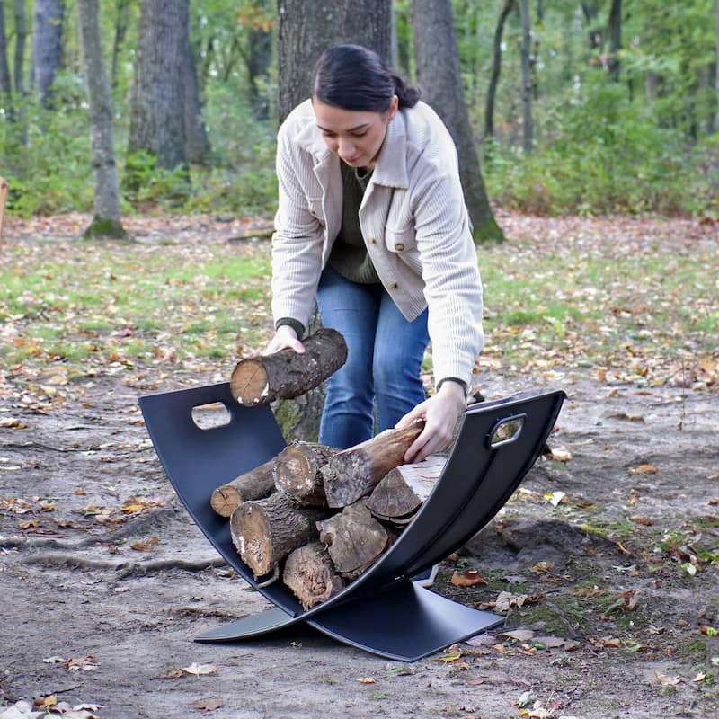 Log Rack 30" Black Steel Holder Firewood Storage Fireplace Accessory