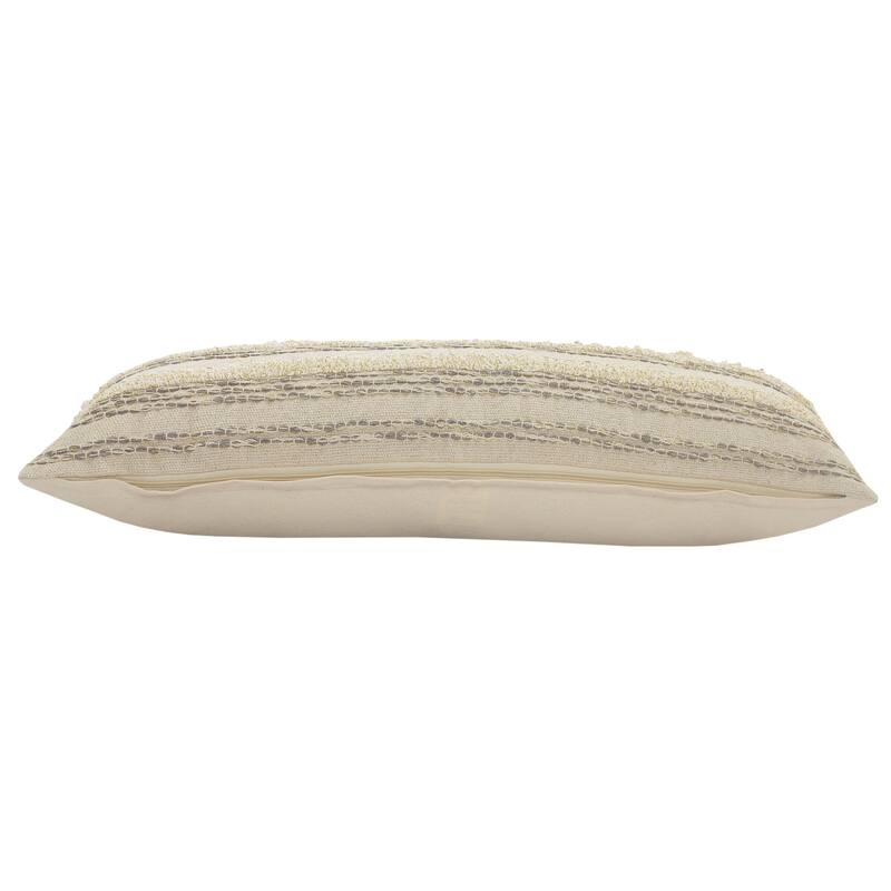 HomeRoots 14" X 36" Cream Gray And Gold 100% Cotton Striped Zippered Pillow