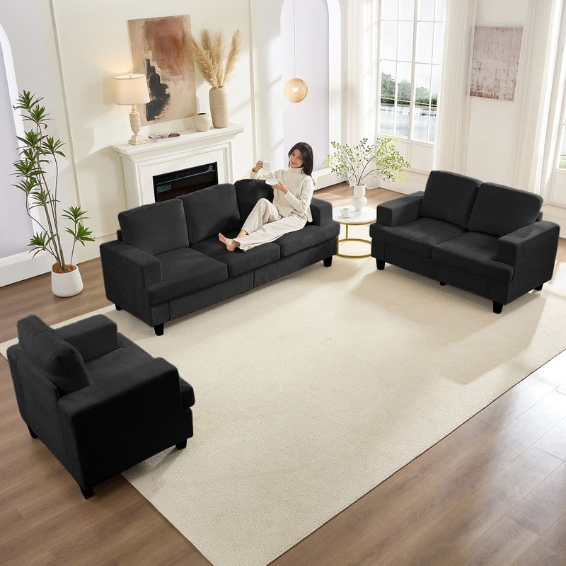 Mixoy Chenille 3 Piece Living Room Sofa Set,3-Seat Sofa/Loveseat/Armchair Sofa Sets,Modular Sectional Couch Furniture Sets
