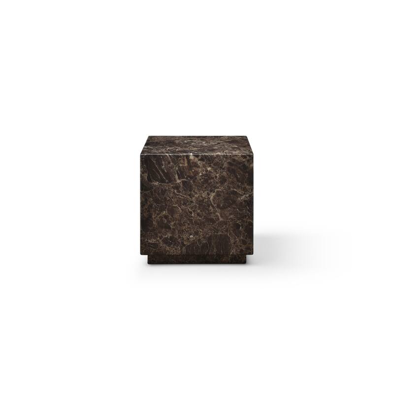 HomeRoots 20" Brown Marble Square Block End Table - 20.00 in. x 20.00 in. x 20.00 in.