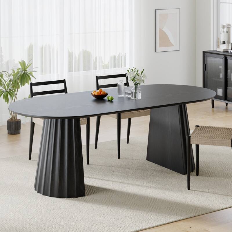 79" Oval Solid Wood Dining Table Duble Pedestal Seats 6 - Black