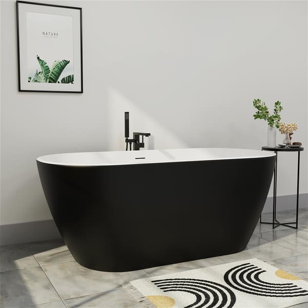 59 in. Acrylic Flat Bottom Stand Alon Flatbottom Freestanding Bathtub in Black 59 in. Acrylic Flat Bottom Stand Alon Flatbottom Freestanding Bathtub in Black