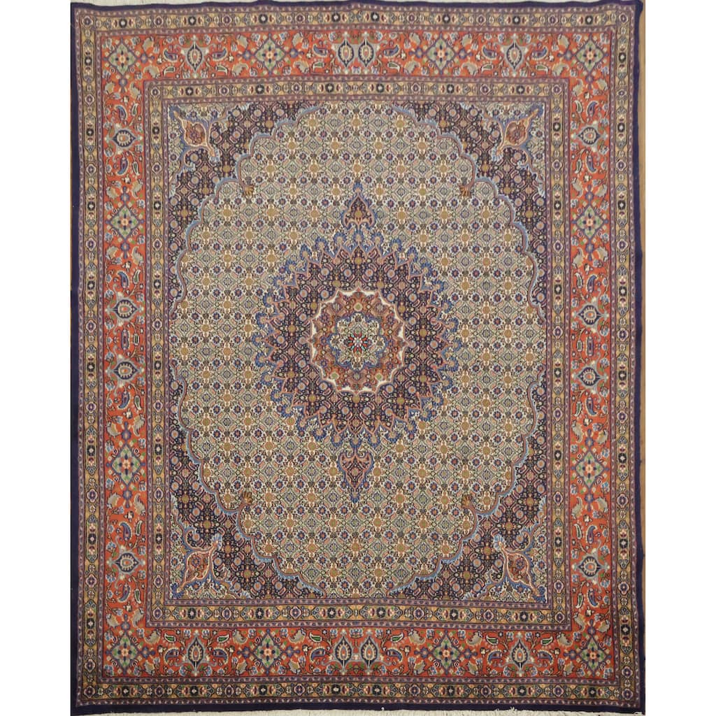 Hand Knotted Oriental 100% Wool Carpet Traditional Geometric Beige & Ivories Mood Area Rug - 8' 0'' X 6' 5''