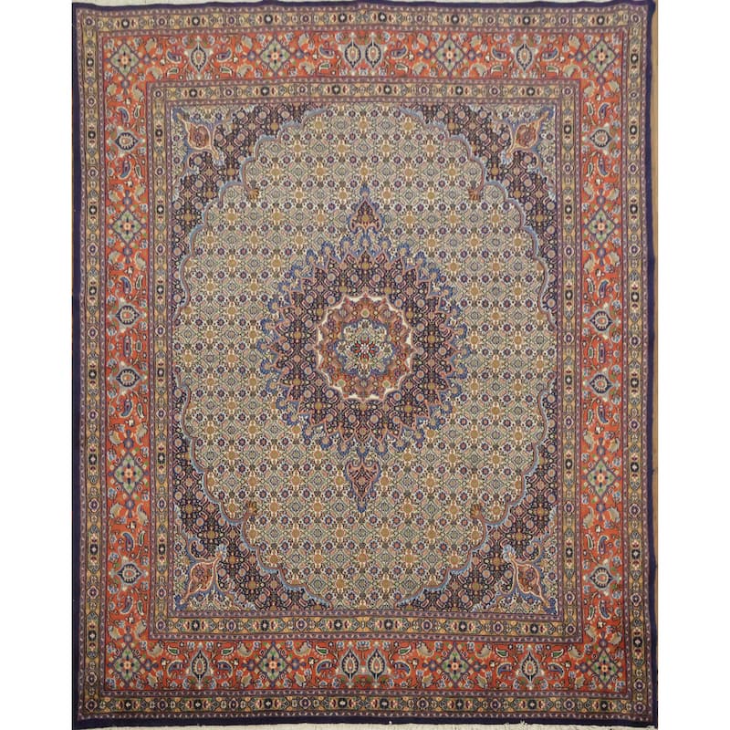 Hand Knotted Oriental 100% Wool Carpet Traditional Geometric Beige & Ivories Mood Area Rug - 8' 0'' X 6' 5''