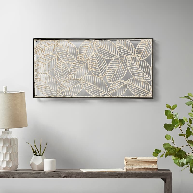 Madison Park Paper Cloaked Leaves Metal Framed Decor Panel