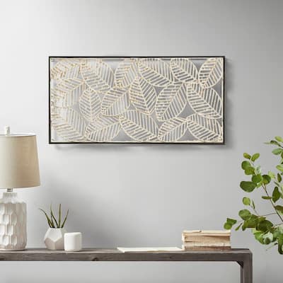 Madison Park Paper Cloaked Leaves Natural Paper Cloaked Wall Decor Metal Frame