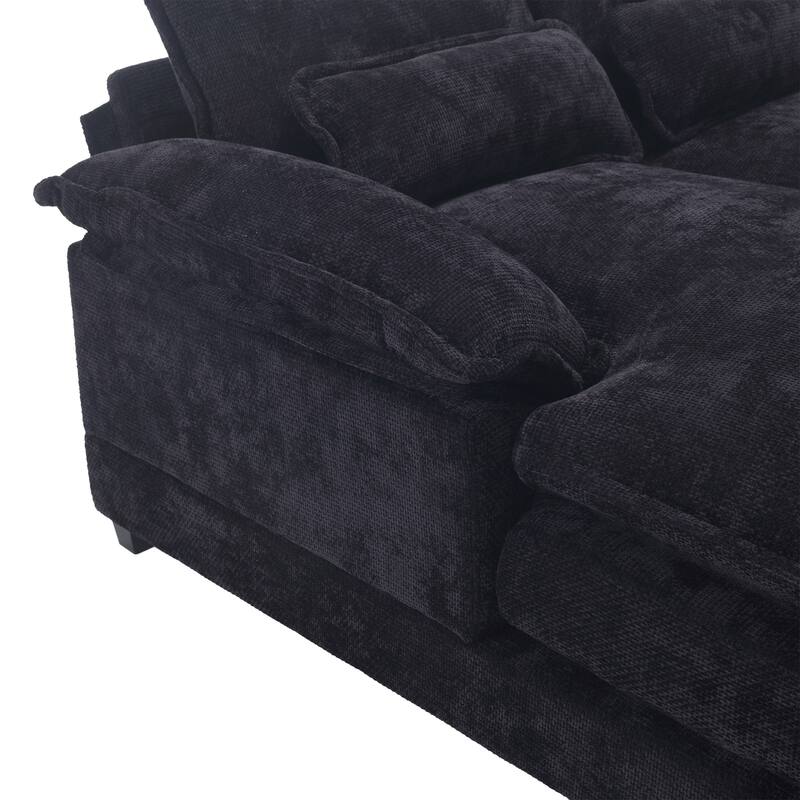 U-shaped Recliner Sofa Chenille Upholstered Chaise Sectional Sofa Symmetrical Reclining Couch with Double Thick Cushions