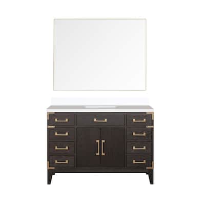 Laurel 48 in W x 22 in D Black Oak Single Bath Vanity, White Quartz Top, and 46 in Mirror